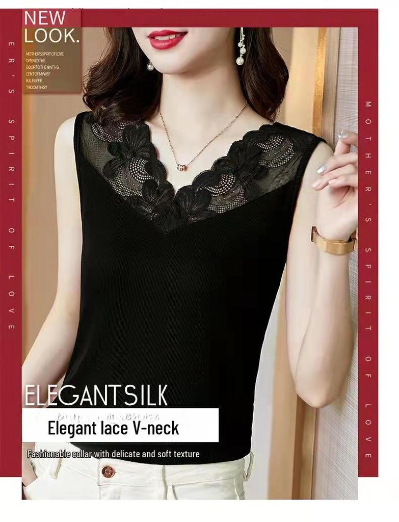 Elegante Camisola de Encaje con Cuello en V para Mujer - Chic Top de Capas para Verano