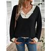Women's Autumn Winter V-Neck Color Block Top, Oversized Drop Shoulder Long Sleeve Casual Loose Fit Sporty Streetwear Shirt