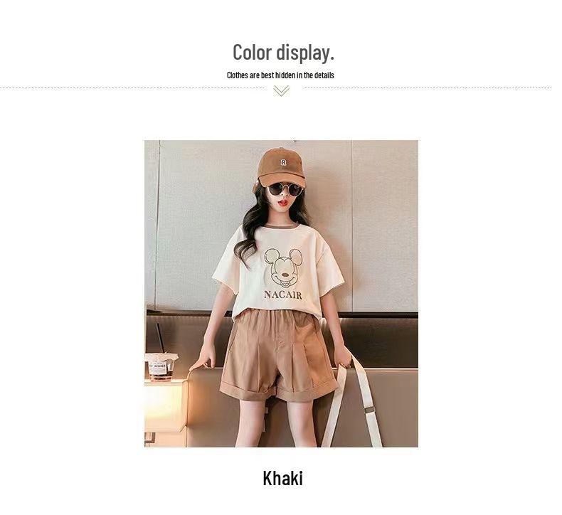 Korean Style Cartoon Print Sporty Shorts & T-shirt Set (Girls' Summer 2026)
