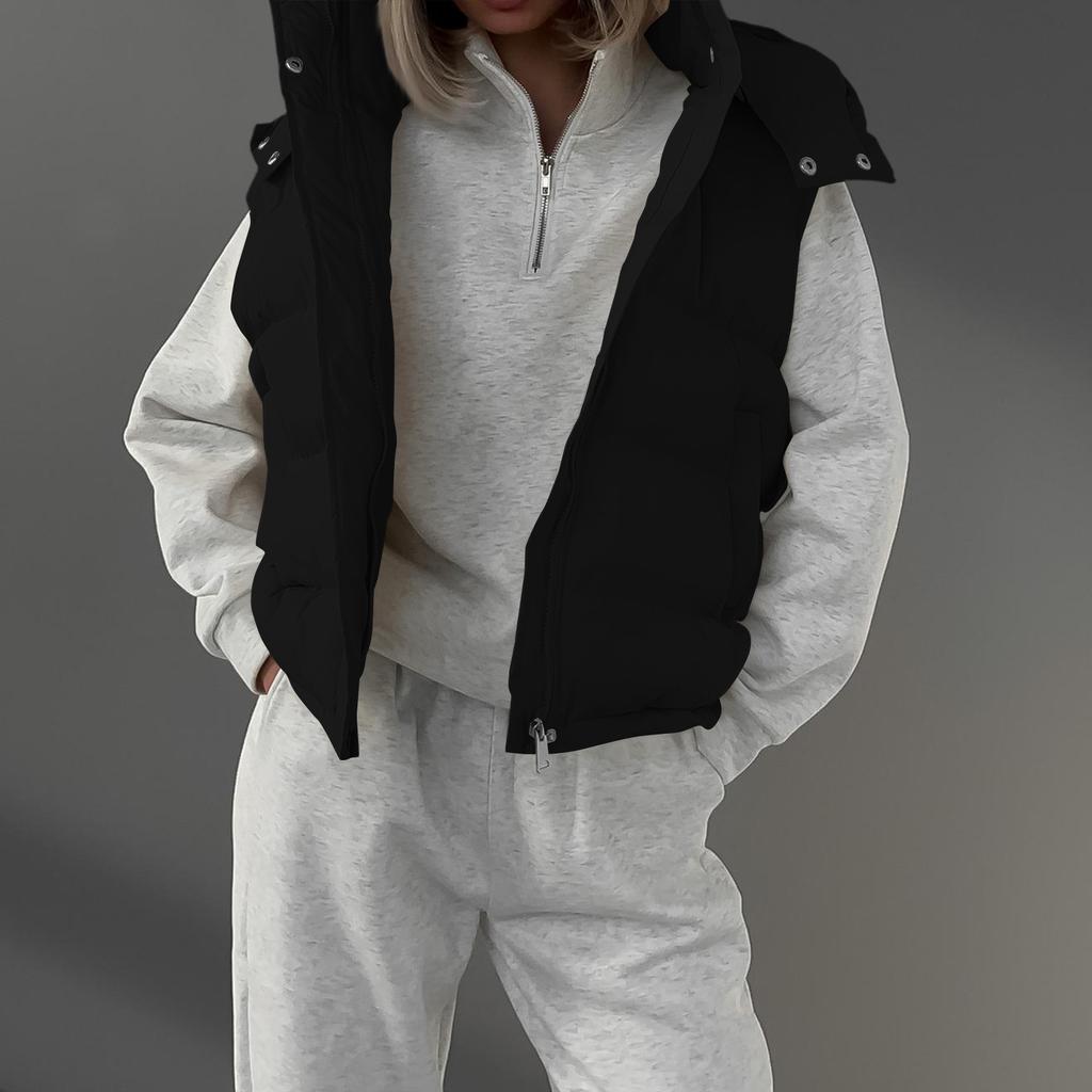 Women's Casual Fashion Outerwear Solid Color Sleeveless Hooded Cotton Vest Vest