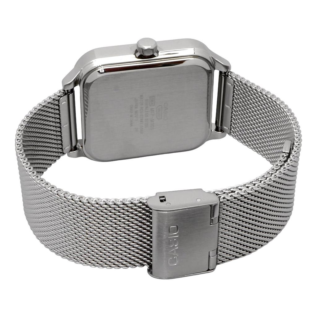Casio MTP-M306M-8AV Men's Multi-Function Watch, Rectangle Silver Case, Gray Sunburst Dial, Stainless Steel Mesh Band