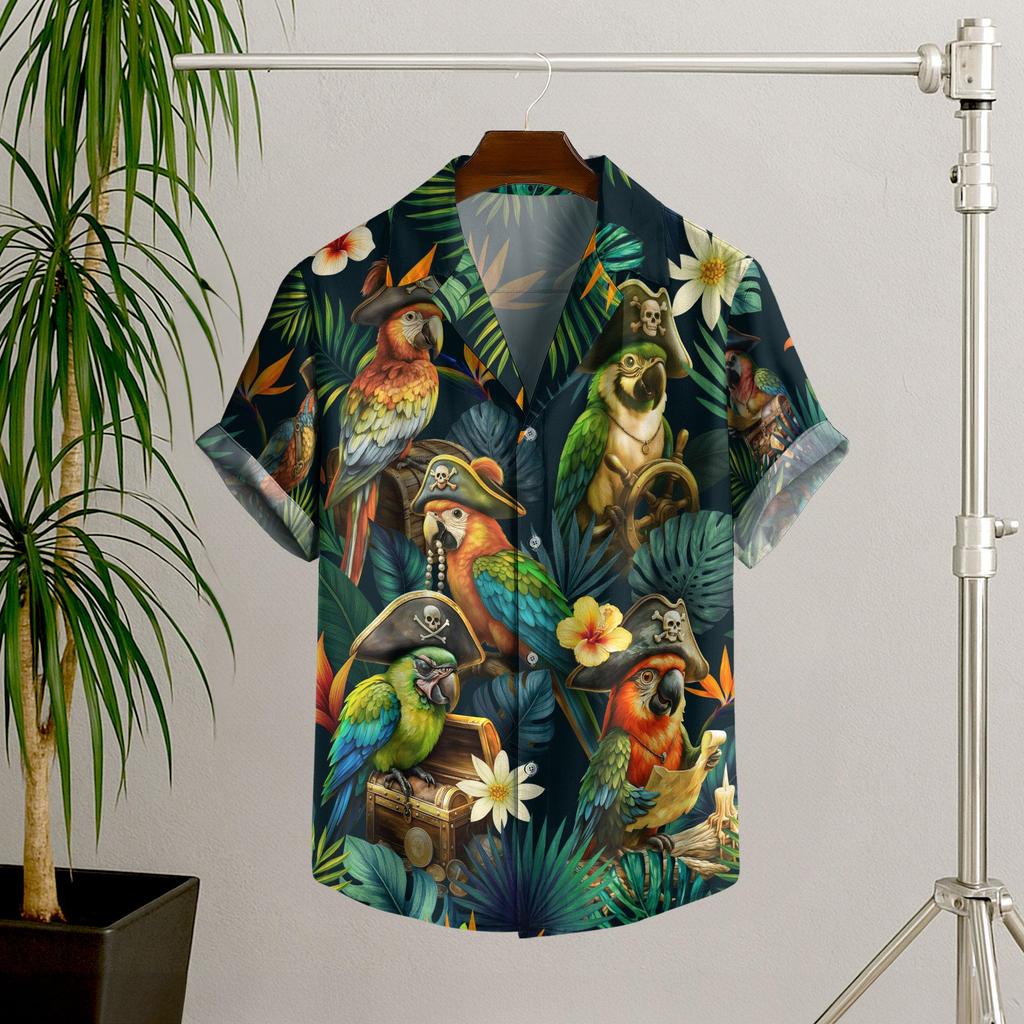 Camicia da Spiaggia Hawaiana Moda Uomo Stampa Teschio Pirata Camicia Retro Casual Abbigliamento da Strada Estiva Uomo Unisex Top a Manica Corta