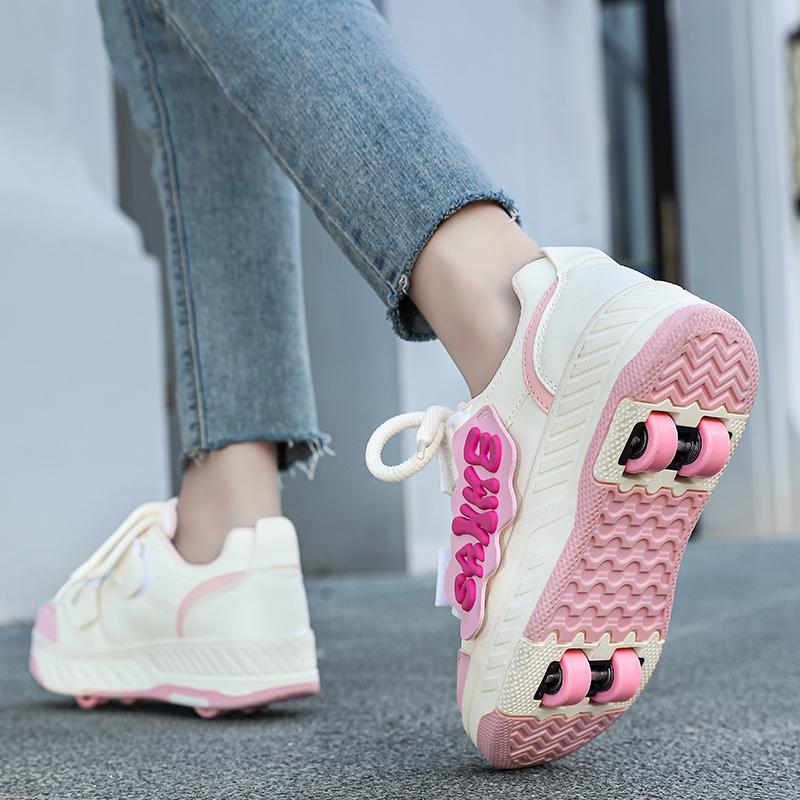 Boy/girls Sneakers with Wheels Four -wheel Sports Boots Wheel Skate Can Remove Student Skate Shoes