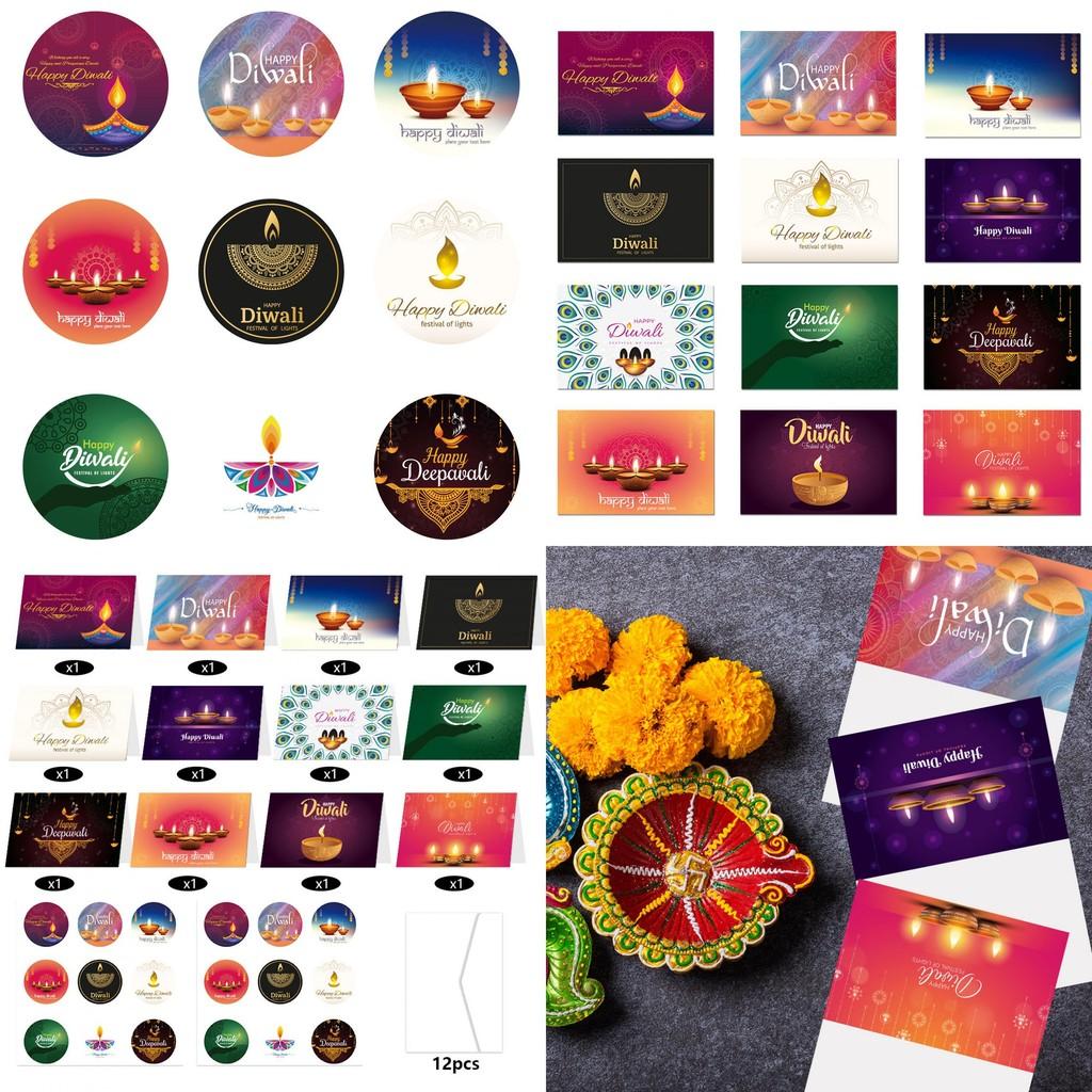 Diwali Festival Grußkartenset mit Umschlägen und Aufklebern zur Heimdekoration