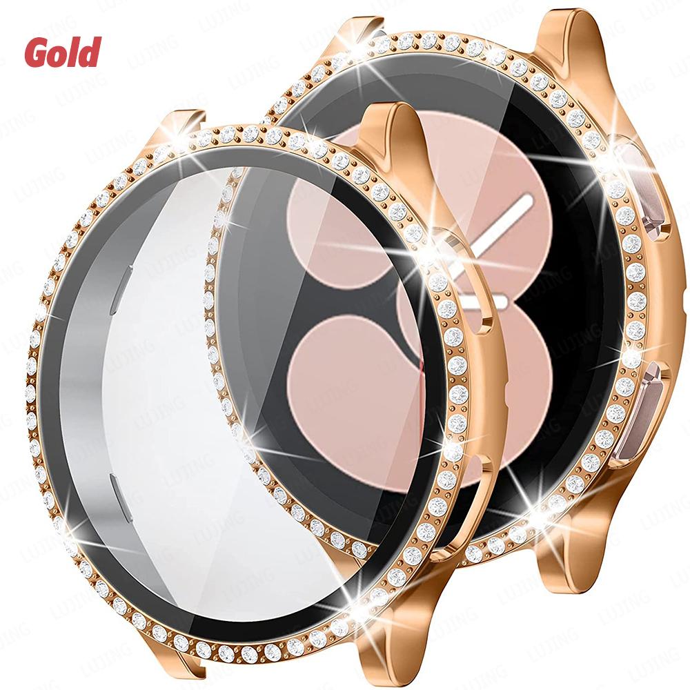 

Защитный чехол для экрана Samsung Galaxy Watch 5 4 40 мм 44 мм, бампер из закаленного стекла с бриллиантами, полное покрытие для Galaxy Watch 4 44 мм Galaxy watch 4 44mm золотой