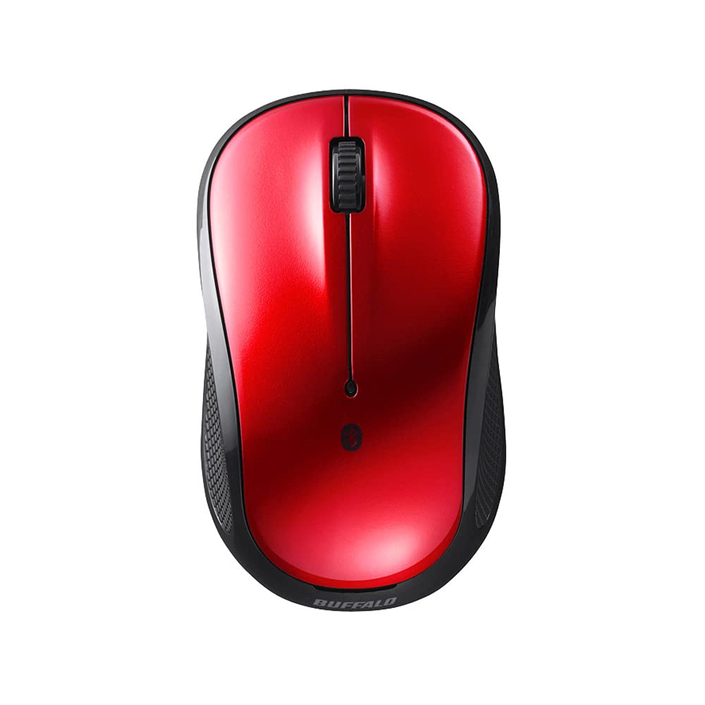 Buffalo Bluetooth Blue LED Quiet Compatible with Long Battery Life To 450 BSMBB105RD 3-Button Mouse, Red, Windows/Mac/Chrome/Android/iOS/iPadOS, (up