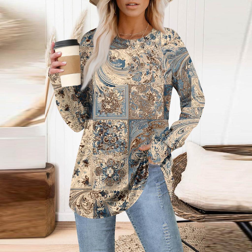 Dame Oversized Genser Grafisk Genser Langermet Drop Shoulder Rund Hals Topper Vintage Klær