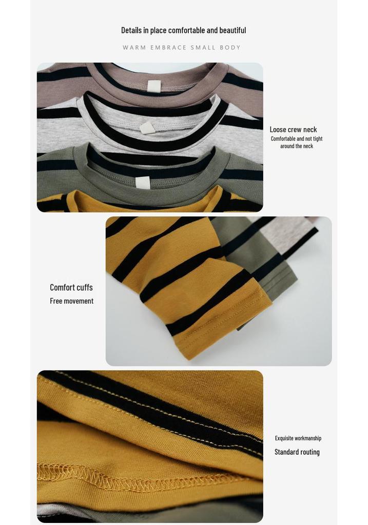 T-shirt a righe in cotone unisex per bambini coreani - Casual Primavera/Autunno Girocollo