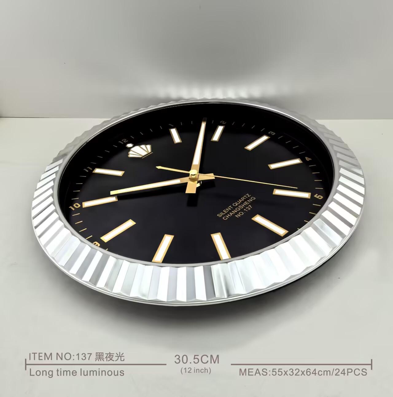 New Wall Clock 30cm Gold and Silver Border Creative Wall Clock Modern Design Luxury Home Decoration Silent Quartz Clock серебряный