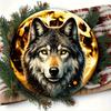 Vintage Wolfskopf Vollmond Nachthimmel Thema Runde Metallblechdose Schild Retro Wildtier Tier Wanddekor Kunstplakette