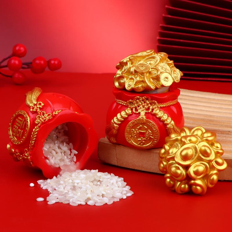 Fortunate Resin Chinese Money Bag Prosperity Figurine for Desk Home Wealth and Fortune Decor
