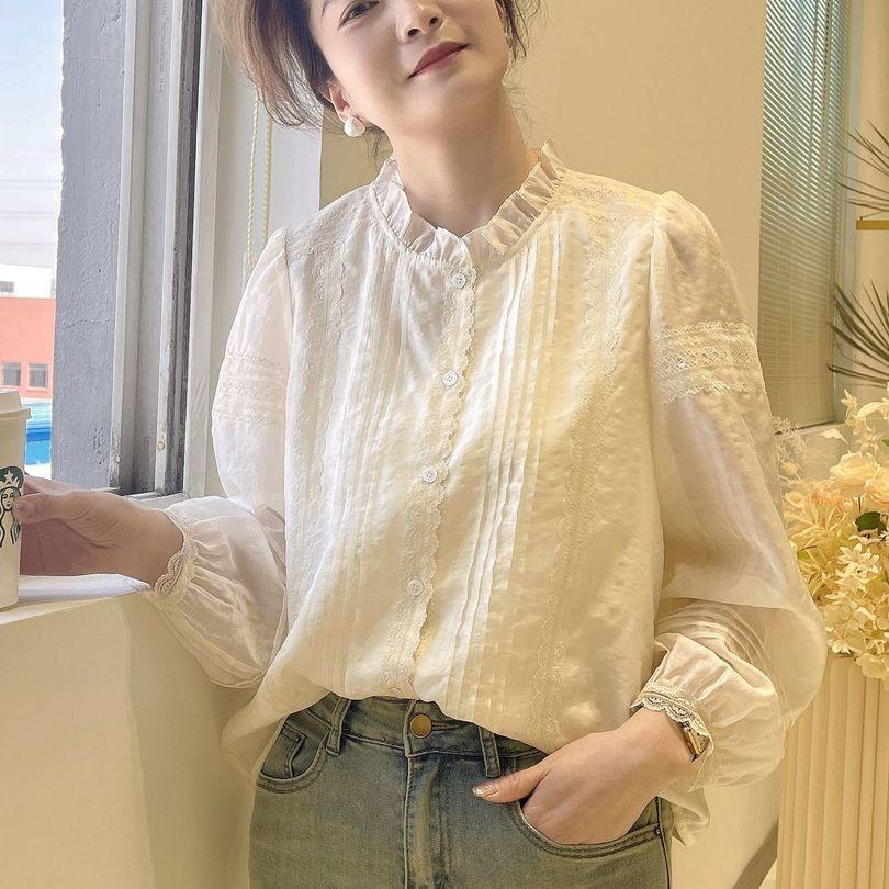

Trendy French Long Sleeve Blouse Women Spring Summer Casual Loose Shirt Petite Fashion Top M абрикосовий