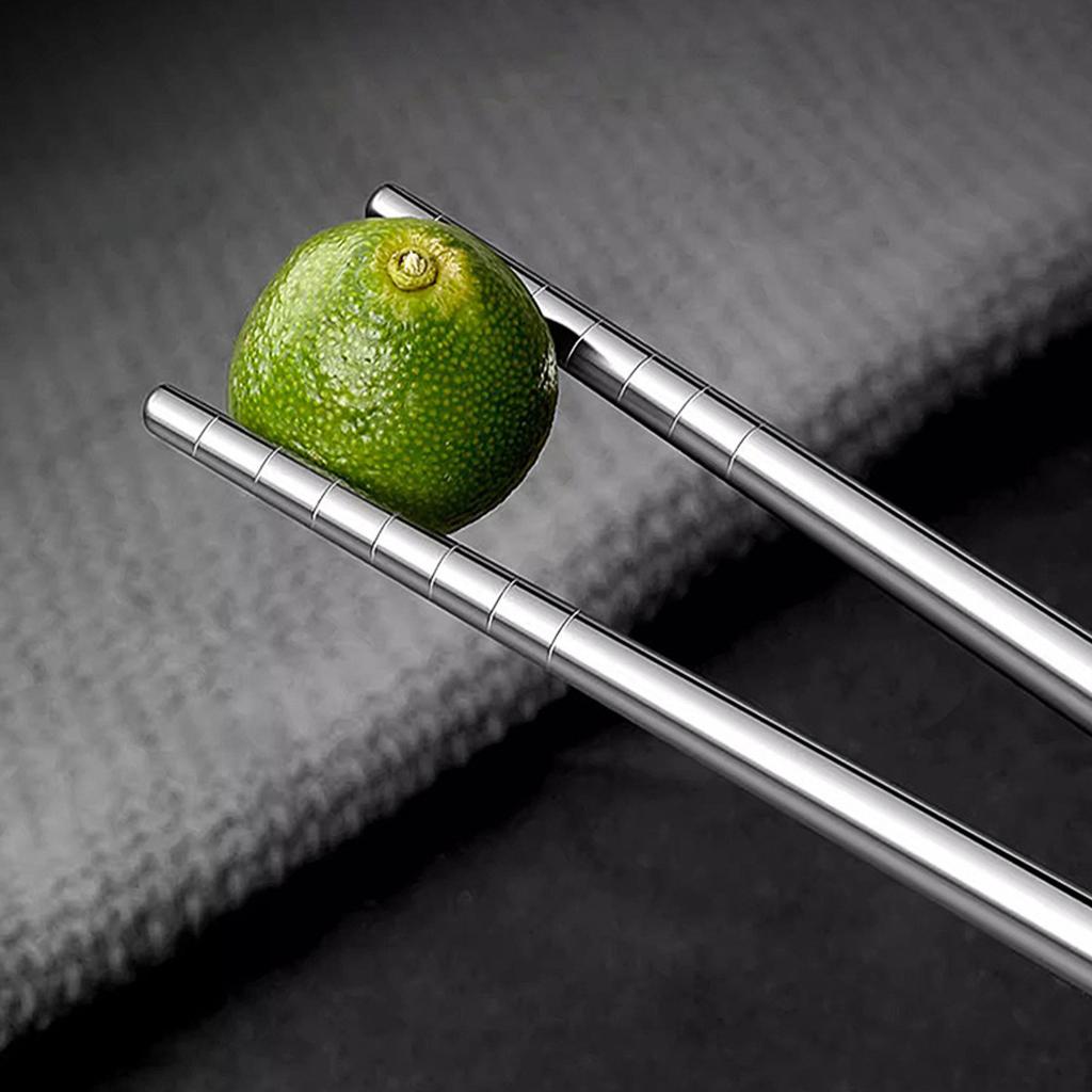 Set de Bețișoare din Oțel Inoxidabil, 5 Perechi, Reutilizabile, Ușoare, Metalice, Japoneze, Chinezești, Coreene, Anti-alunecare, Sigure pentru Mașina de Spălat Vase