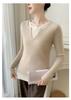 Double-Layer Striped Cashmere Knit Sweater with Mixed Neckline for Ladies