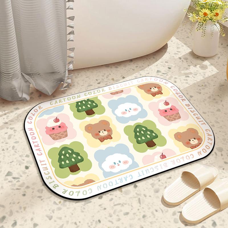 Cartoon Bathroom Absorbent Floor Mat, Cute Animal Entrance Door, Wear-resistant and Stain-resistant Foot Mat, Toilet Quick-drying Non-slip Carpet