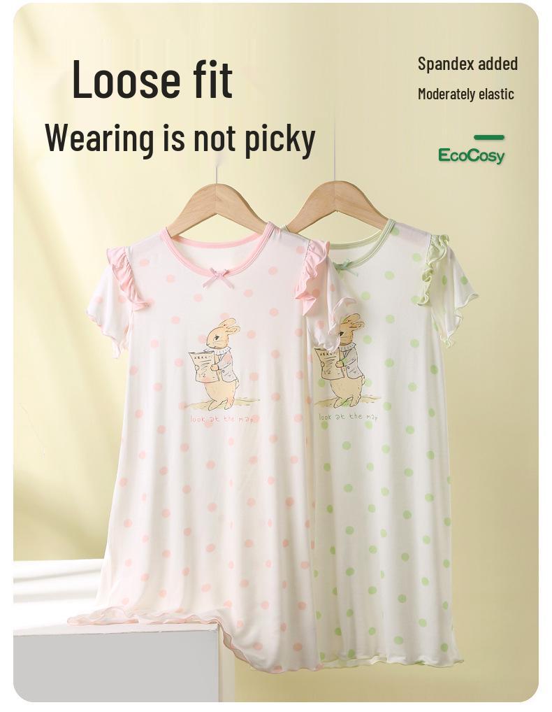 Summer Cartoon Girls' Nightgown - Breathable, Loose-Fit Pajamas for Baby Girls