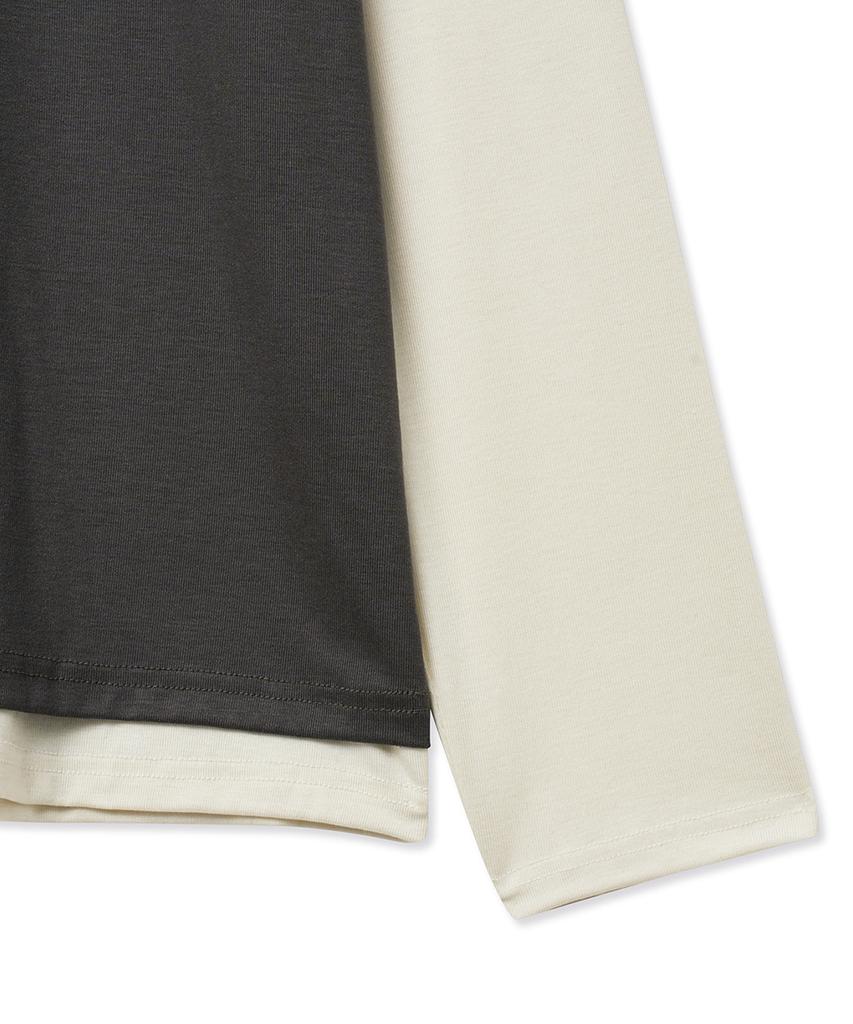 NOIRER Layered Half Long Sleeve T-Shirt (Charcoal Ivory)