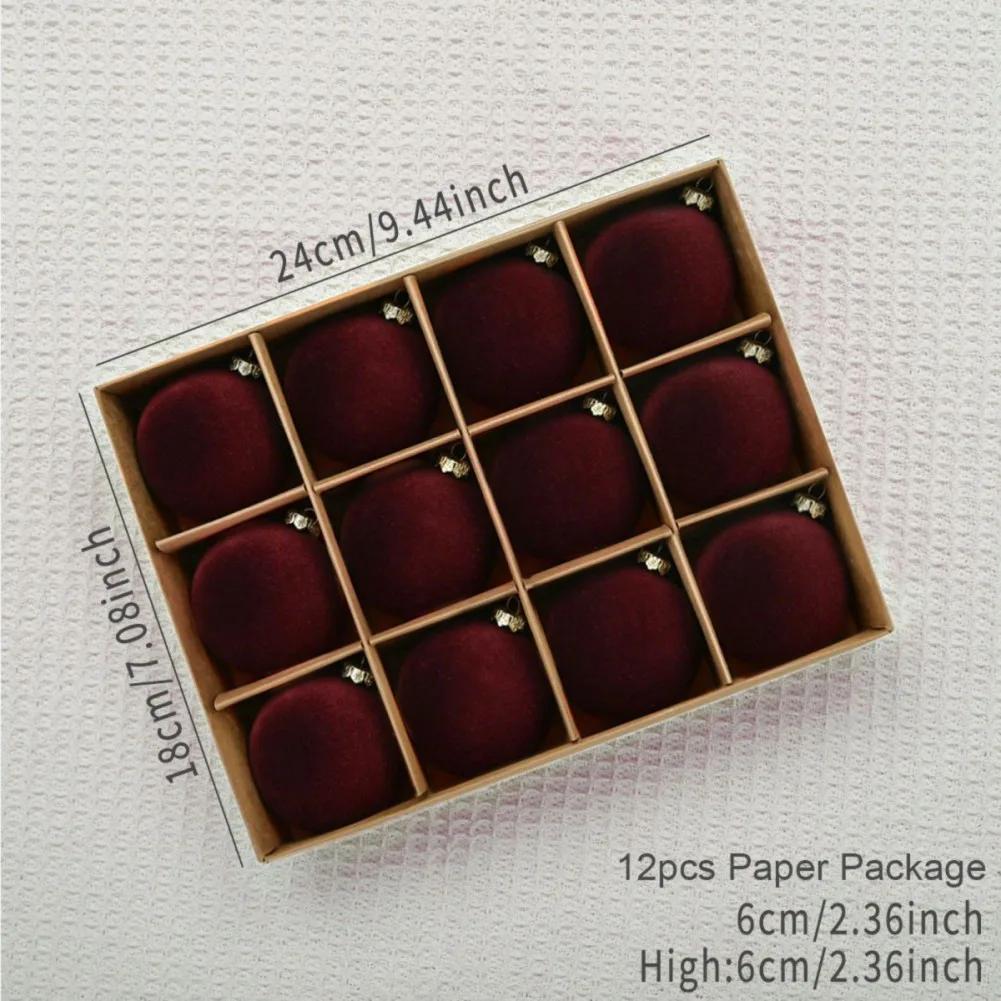12pcs/box Velvet Christmas Ball Pendant 6cm Christmas Tree Decoration Ball Set With Gift Box 2025 New Year Xmas Decorative Balls
