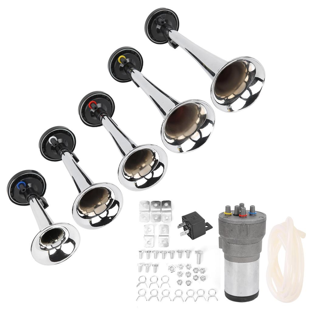 Car 5 Trumpet Set Tune 12V with Compressor Chrome Color Replacement for Trains Ships Vans