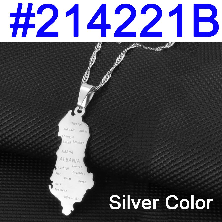 Anniyo Albania Map With Cities Pendant Necklaces Gold Color/Silver Color Albanian Jewelry #214221