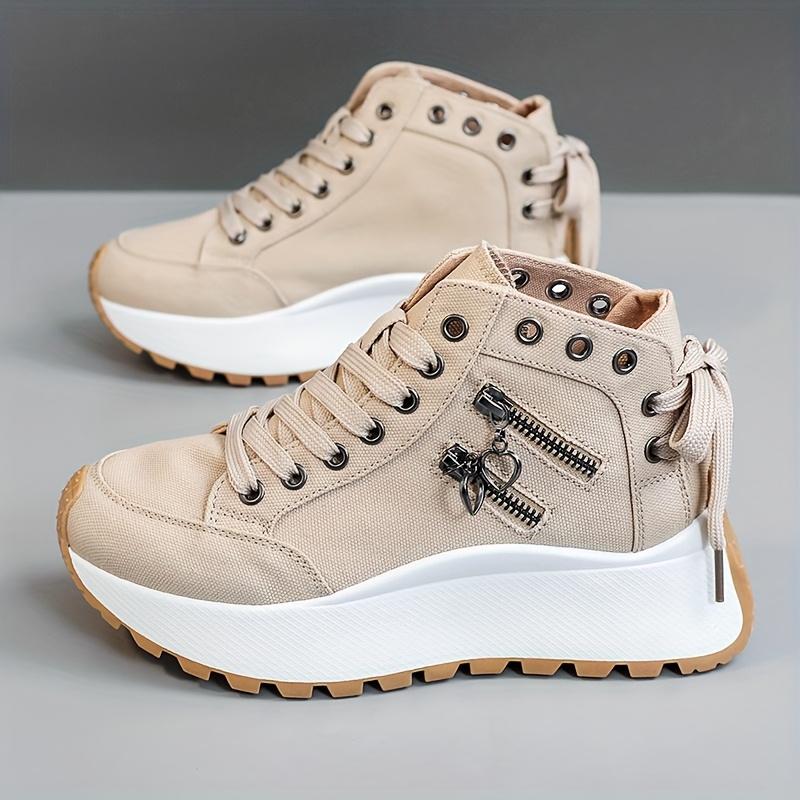 Women's High-Top Sneakers with Thick Platform Sole for Height Increase Breathable ComfortVersatile Casual Outdoor Shoes for Spring