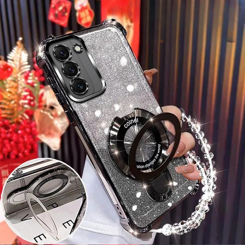 For Samsung Galaxy A16 A26 A36 A56 A06 A15 A25 A35 A55 A14 A24 A34 A54 4G 5G Glitter Plating Magnetic Holder Bracelet Case