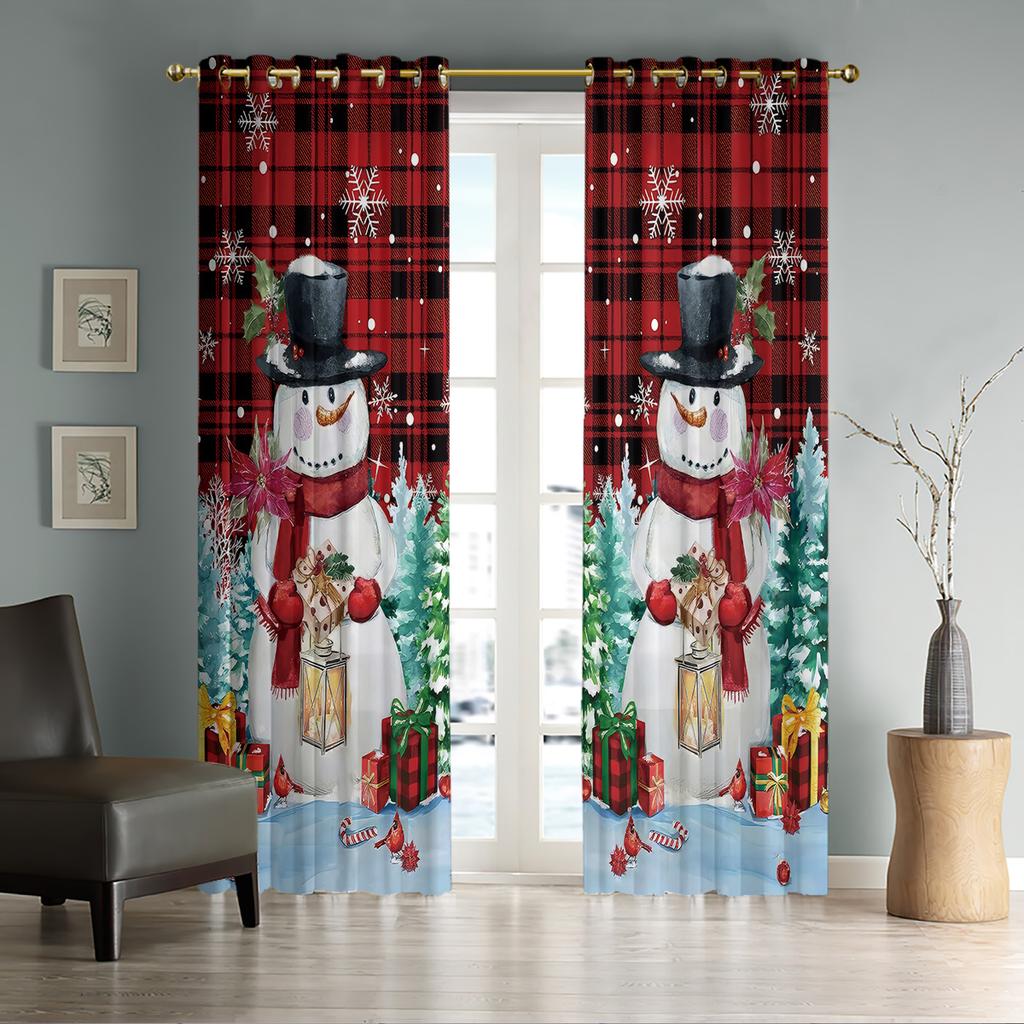 2pcs Christmas Snowman Print Blackout Curtains Multiple Sizes Living Rooms Holiday Insulation Decoration Easy Installation