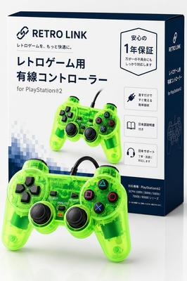 Colors To Choose PS2 PS1 Retro Game Controller 5 FromWired Controller, Compatible, (Clear Green)