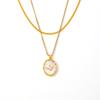 18k Gold-Plated Titanium Steel Clavicle Chain with Zircon and Mother-of-Pearl Oval Copper Pendant