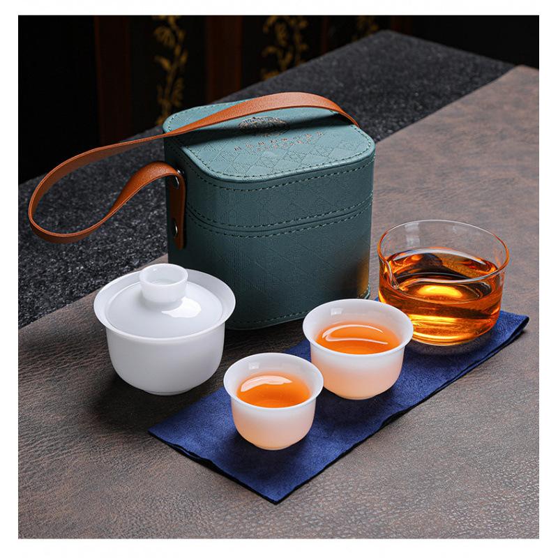 White ice seed jade porcelain travel tea set Kuaike cup business event souvenir company annual meeting gift