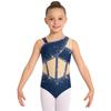 Meisjes Glanzende Strass Dans Leotard Mouwloos Asymmetrisch Kleurblok Bodysuit