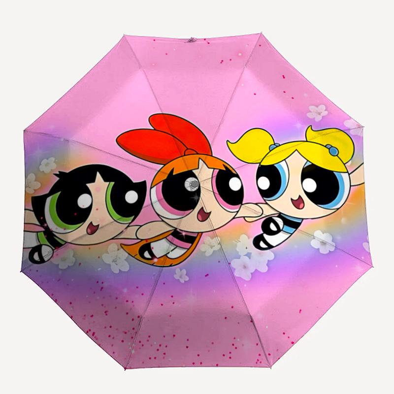 

1pc Powerpuff Girls Automatic Umbrella Durable Iron Frame & Plastic Handle, Gift for Men & Women, Sturdy Construction, Best for Christmas, Helloween,