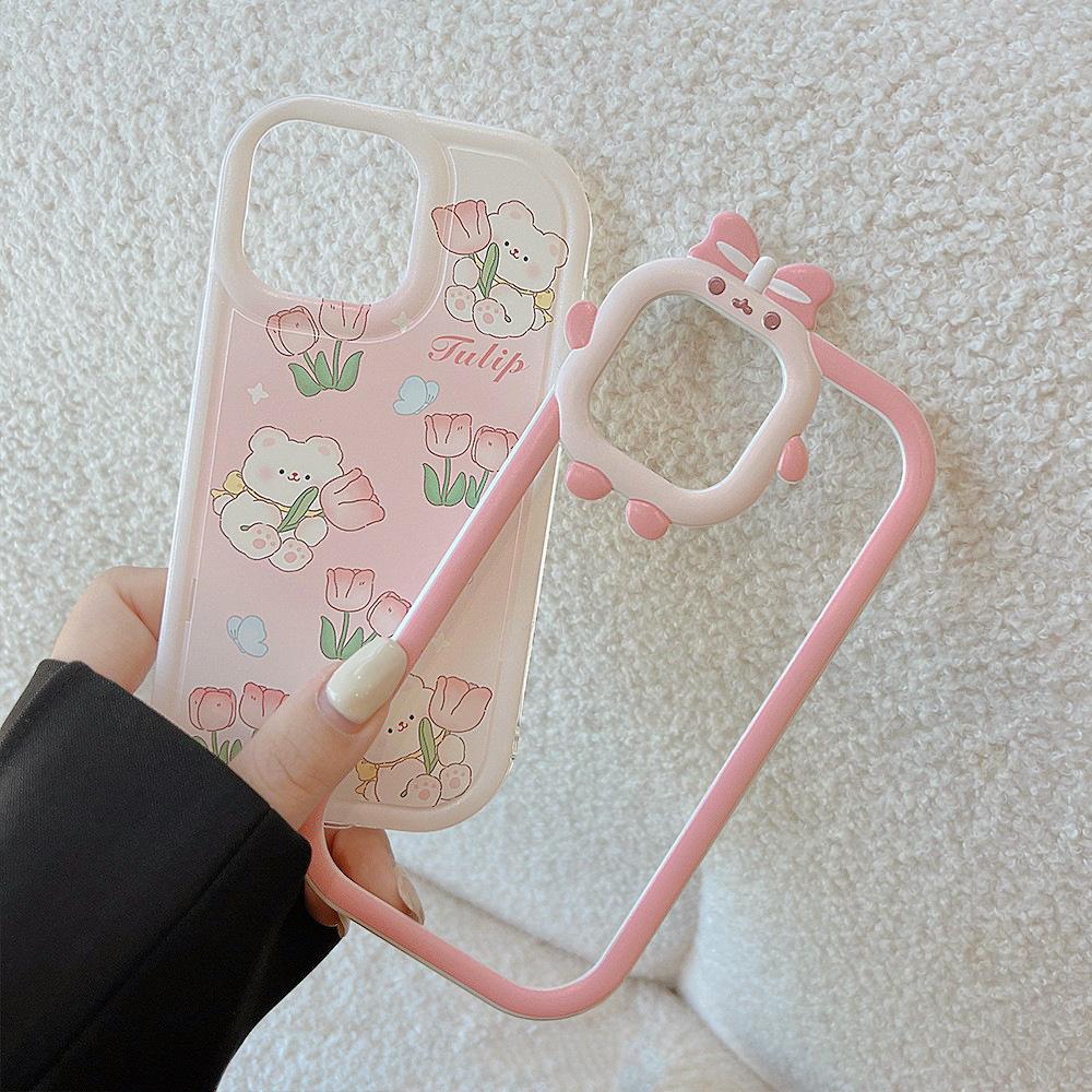 3D kreslená květinová skořepina pro iPhone 14promax 11 12 Promax 13 14 Pro Max Plus Cute Bear Ins Butterfly 2v1 nárazuvzdorné pouzdro na telefon