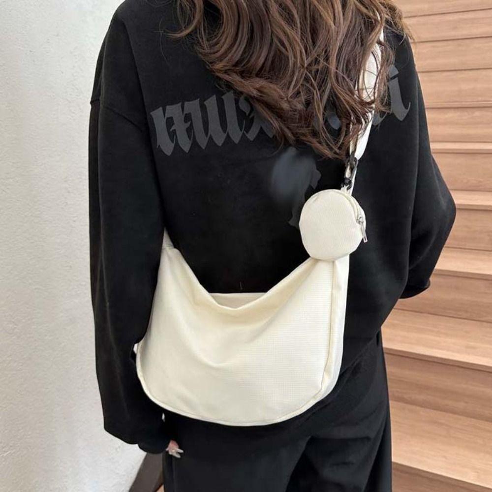 Geantă de umăr ușoară în stil coreean Culoare crem Geantă simplă tip gălușcă Femei