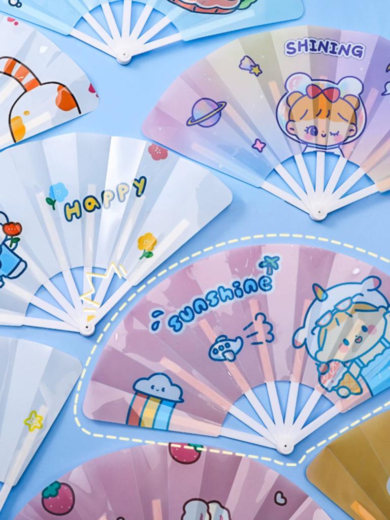 Summer Cartoon Folding Fan, Small Handheld Fan for Students, New Portable Hand-Cranked Fan, Trendy Plastic Folding Fan for Students