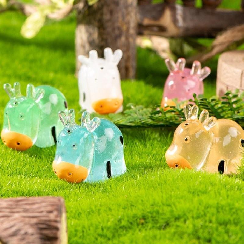 Cute Glowing Cow Resin Miniatures For Creative Landscaping And Table Decor