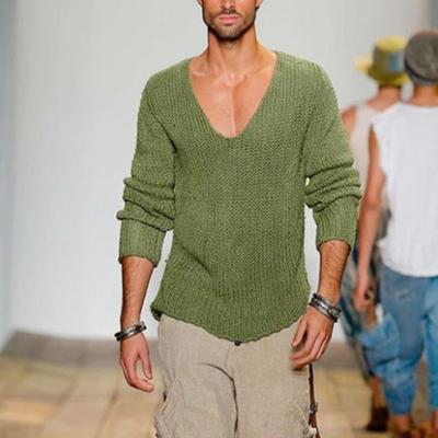 Maglione Semplice da Uomo a Manica Lunga con Scollo a V, Colore Unico, Pullover Casual in Maglia