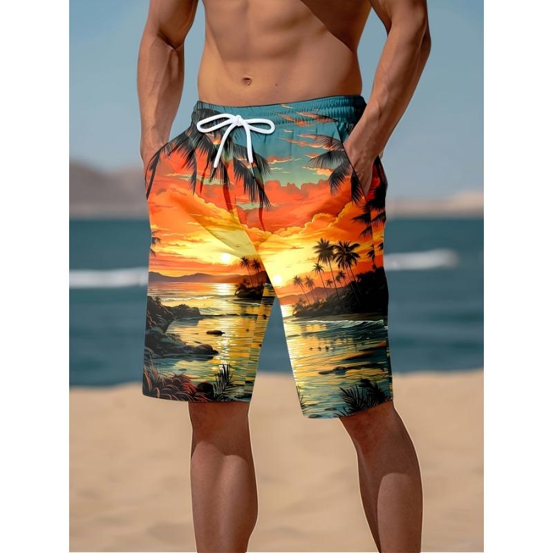 Men s cool beach shorts, personalized and cool creativity, summer street 3D printed beach casual pants with simple design S