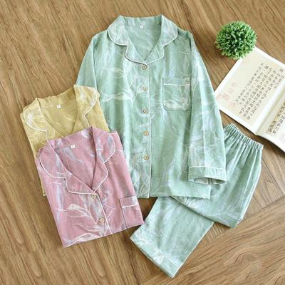 2026 New Spring and Autumn Women's Pajama Set 100% Cotton Color Knitted Jacquard Long Sleeve Large Home Furnishing Set