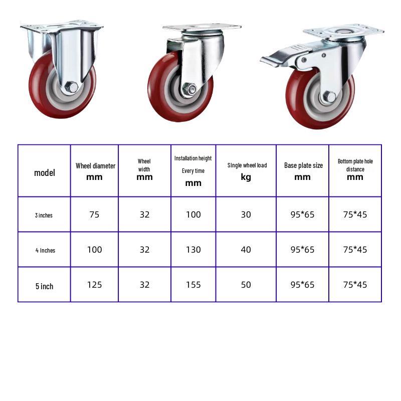 Średnio obciążone kółka skrętne z hamulcem, 3", 4", 5" w kolorze jujube red do przyczep przemysłowych
