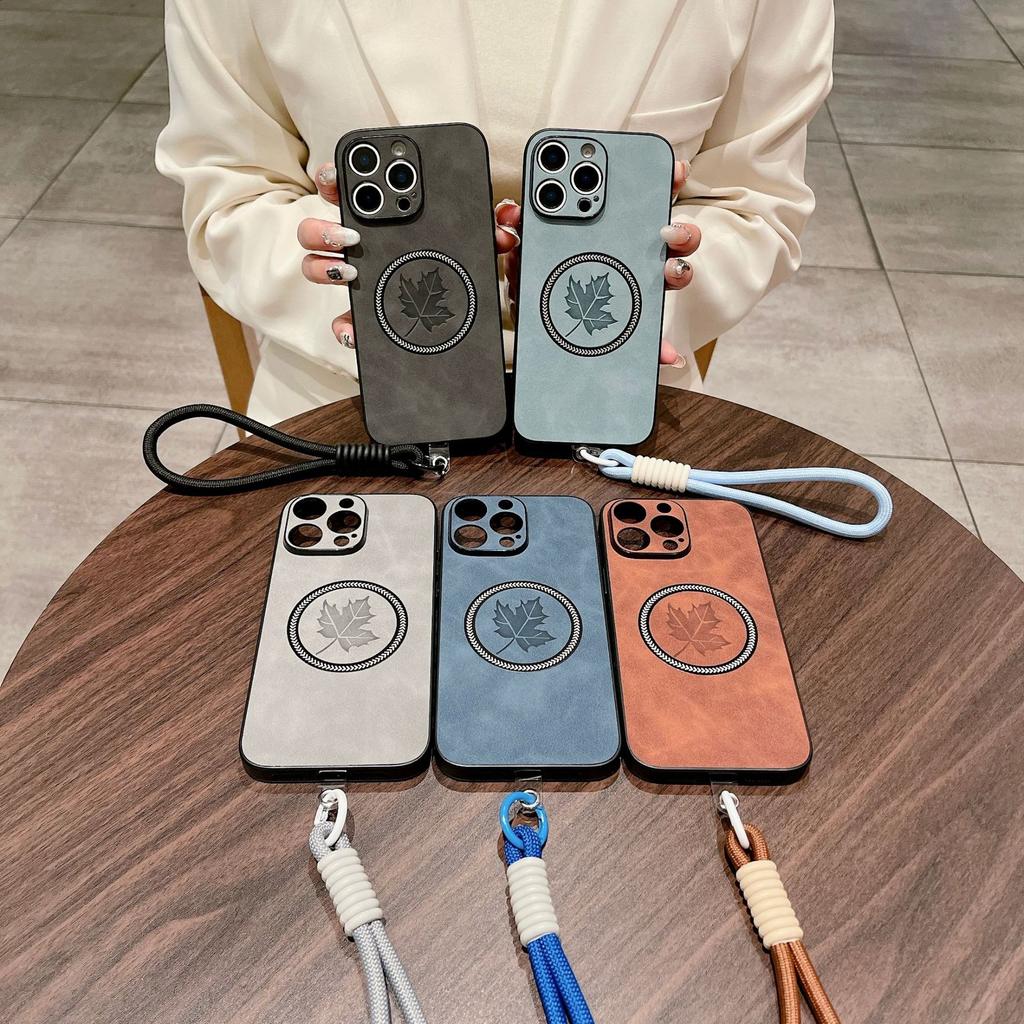 IPhone 16E Lanyard Mobile Phone Case Magnetically Absorbs Maple Leaf Apple 15promax Anti-fall