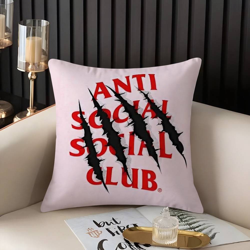 A-Anti Social S-Social Club Pillow Case Home Dorm Chair Back Short Plush Double-Sided Printing Office Nap Time Cushion Cover