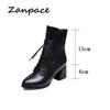 2025 New Leather Women Boots Thicked Velvet PU Women Shoes Women's High-heeled Cotton Keep Warm Winter Boots Zapatos De Mujer