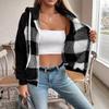 Women's Fashion Plaid Loose Casual Long Sleeve Hooded Fleece Cardigan Zipper Jacket