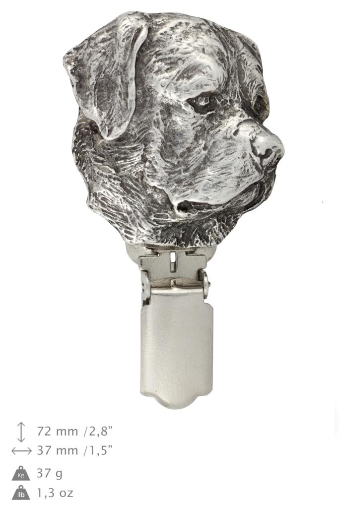 Rottweiler, Rott, Rottie – Brooch with a clip, holder for a start number – Design 02 | Art-Dog