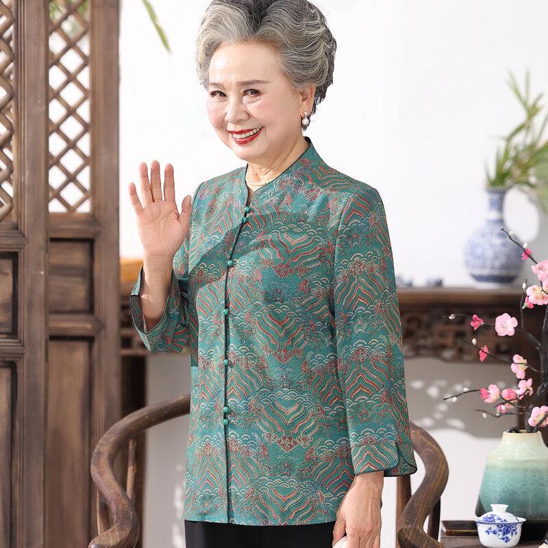 Women's Mid-Aged Long Sleeve Casual Cardigan Shirt