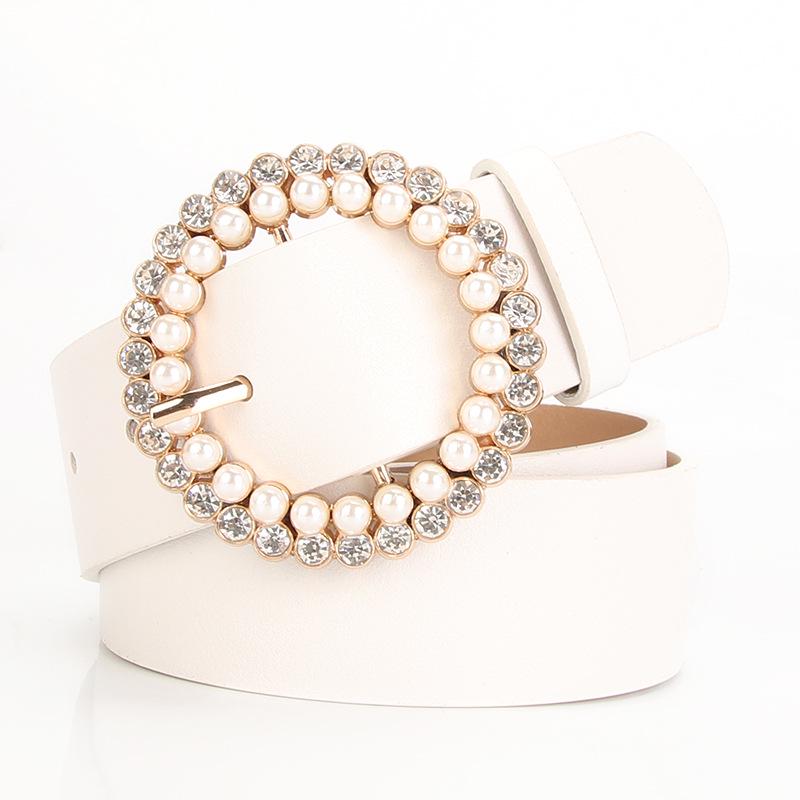 Rhinestone & Pearl Women's Belt Buckle - Stylish Decorative Belt for Dresses