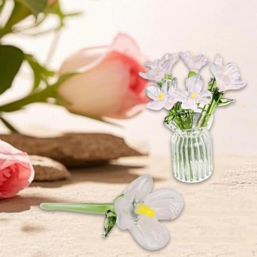 Mini Glass Flower Artificial Creative Collectible Decoration Floral Figurine for Mom Wife