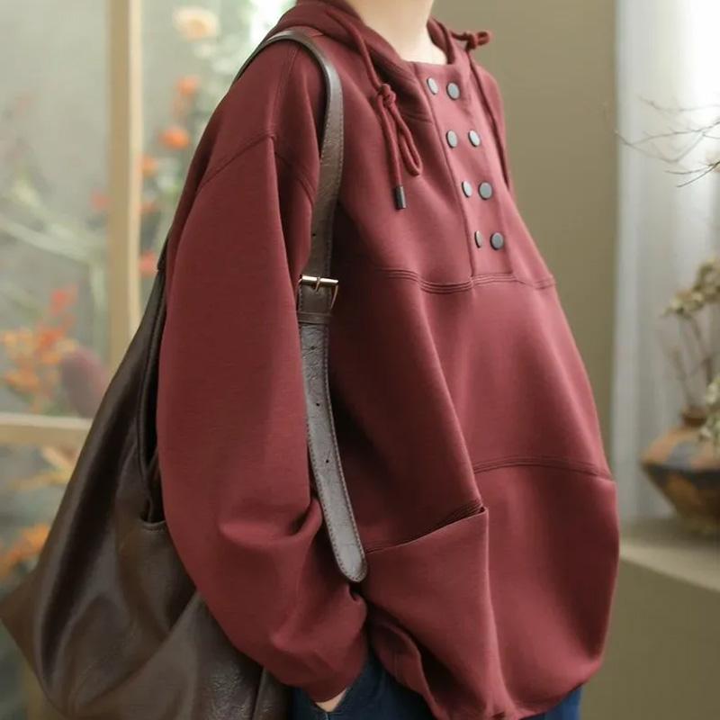 Sweatshirt for Women Cotton Oversize Hooded Fleece Thickened Loose Round Neck Casual Pullover Long Sleeve Top Sweatshirt