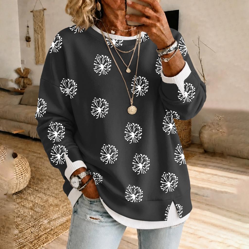 Women's Casual Long Sleeve Polka Dot Pullover Top Two Piece Neck Blouse